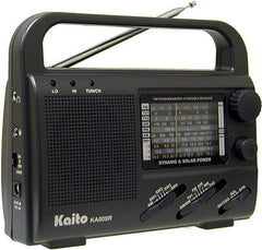Solar&Crank AM/FM/Weather/Aviation/4 SW/2 VHF Bands//Phone Charger/Flashlight/AC Adaptor/Earphones
