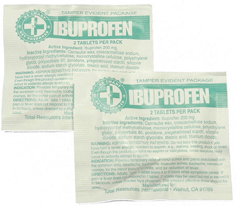 Ibuprofen Packs / 2 Tablets Box of 100 Packs