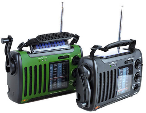 Kaito KA450 Solar&Crank AM/FM/SW/Weather Alert/Phone/iPod Charger/LED Flashlight--Blk/Grn